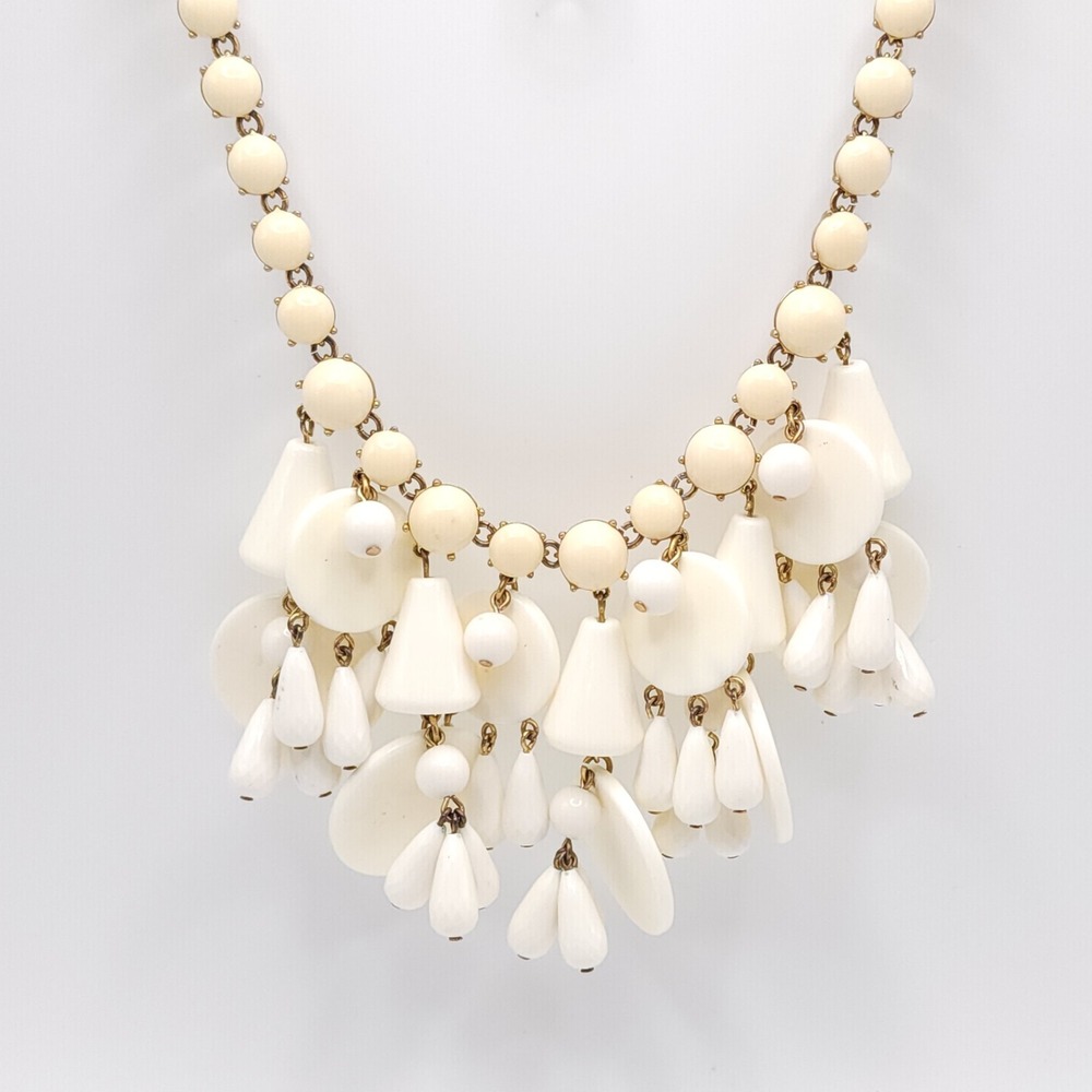 J.Crew Wind Bell Necklace‎ Cream Gold Bib Charm Signed - Picture 7 of 7